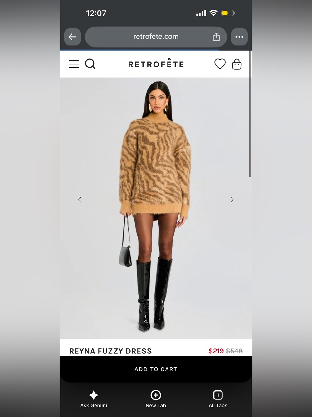 Retrofete Tan and Brown Zebra-Print Fuzzy Midi Dress
